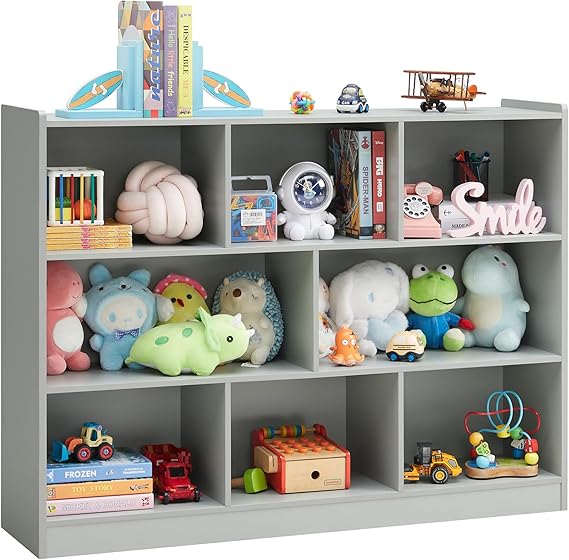 3-Tier Bookshelf 8-Section Wooden Storage Organizer