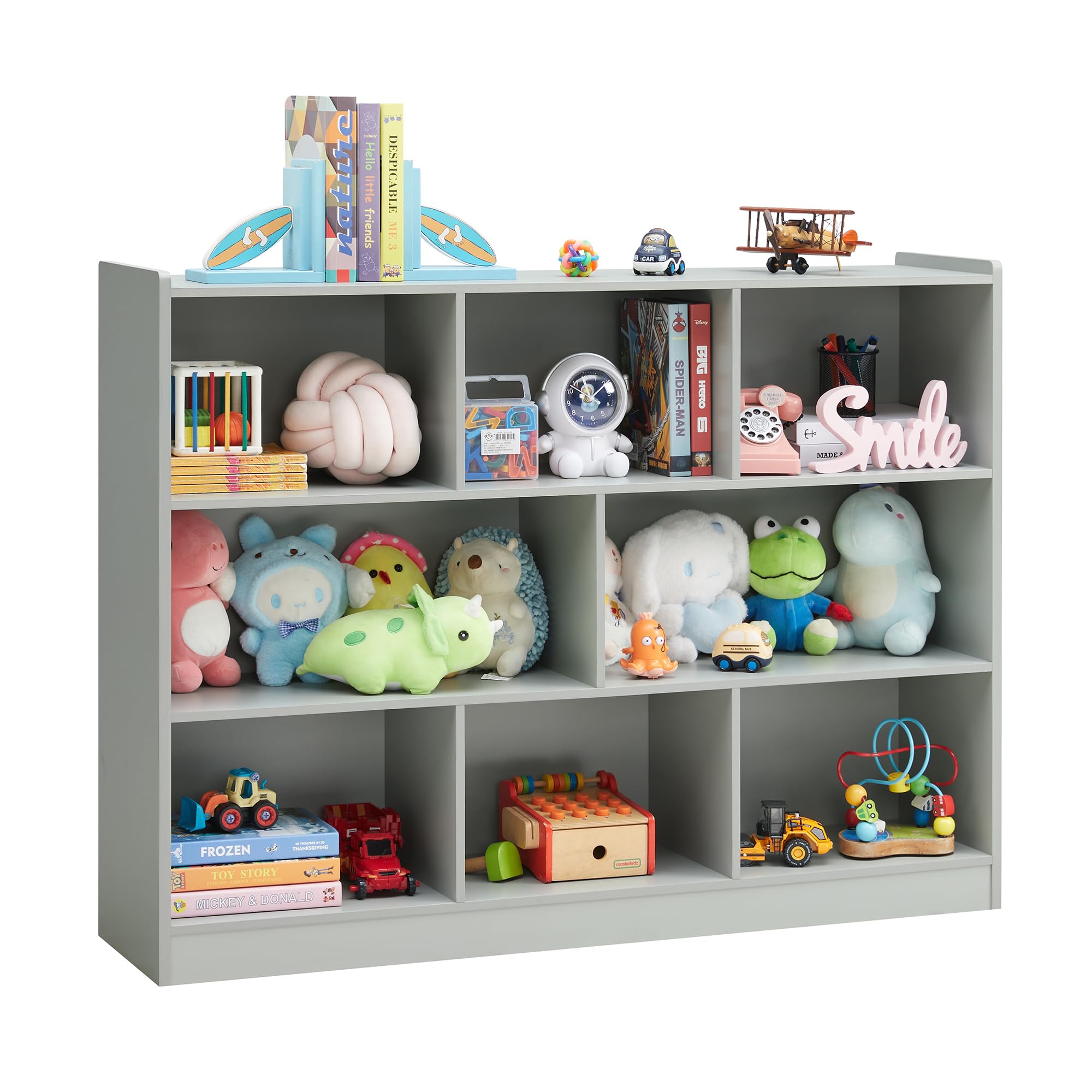 3-Tier Bookshelf 8-Section Wooden Storage Organizer