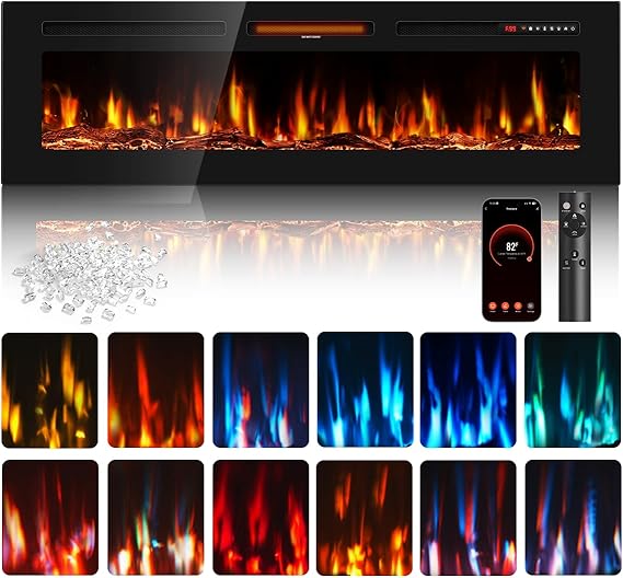 60 Inch Electric Fireplace Recessed Wall Mount