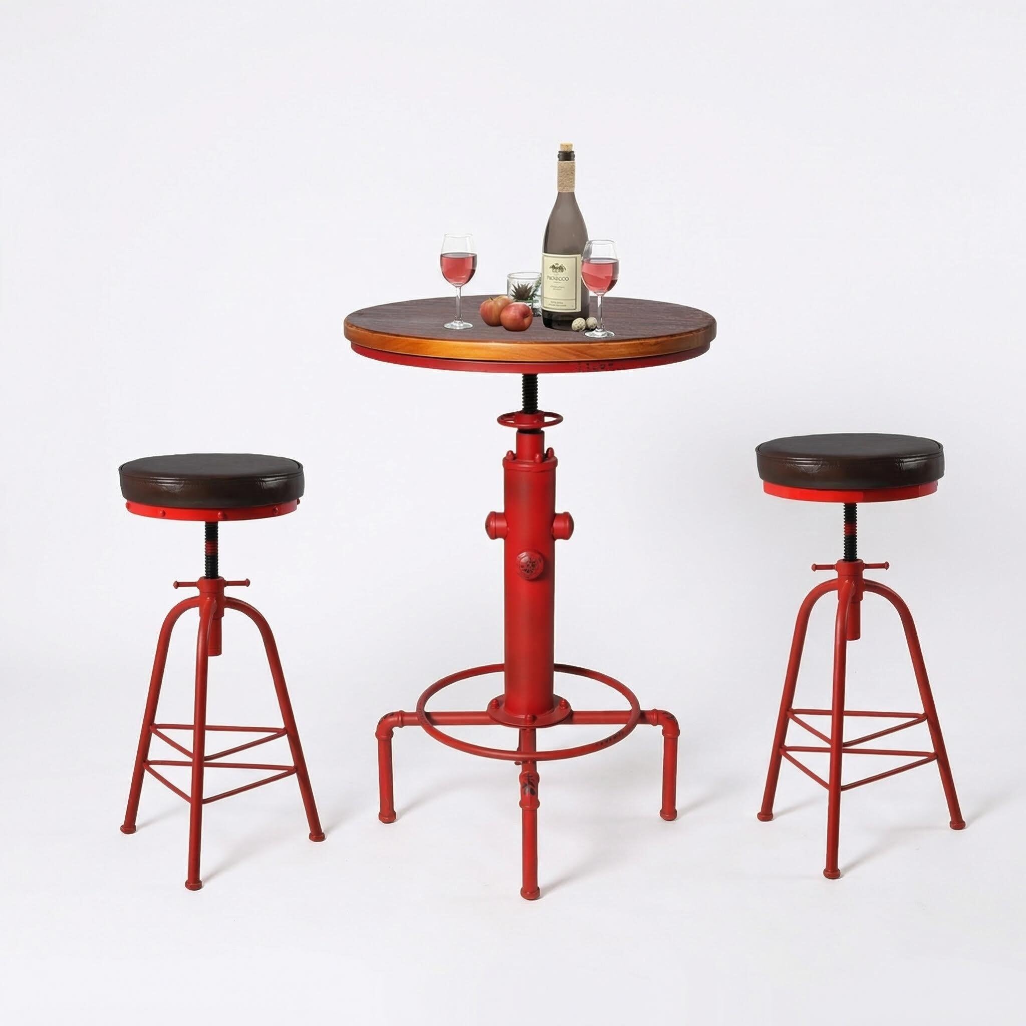 3 Piece Adjustable Pub Bar Set with Stools