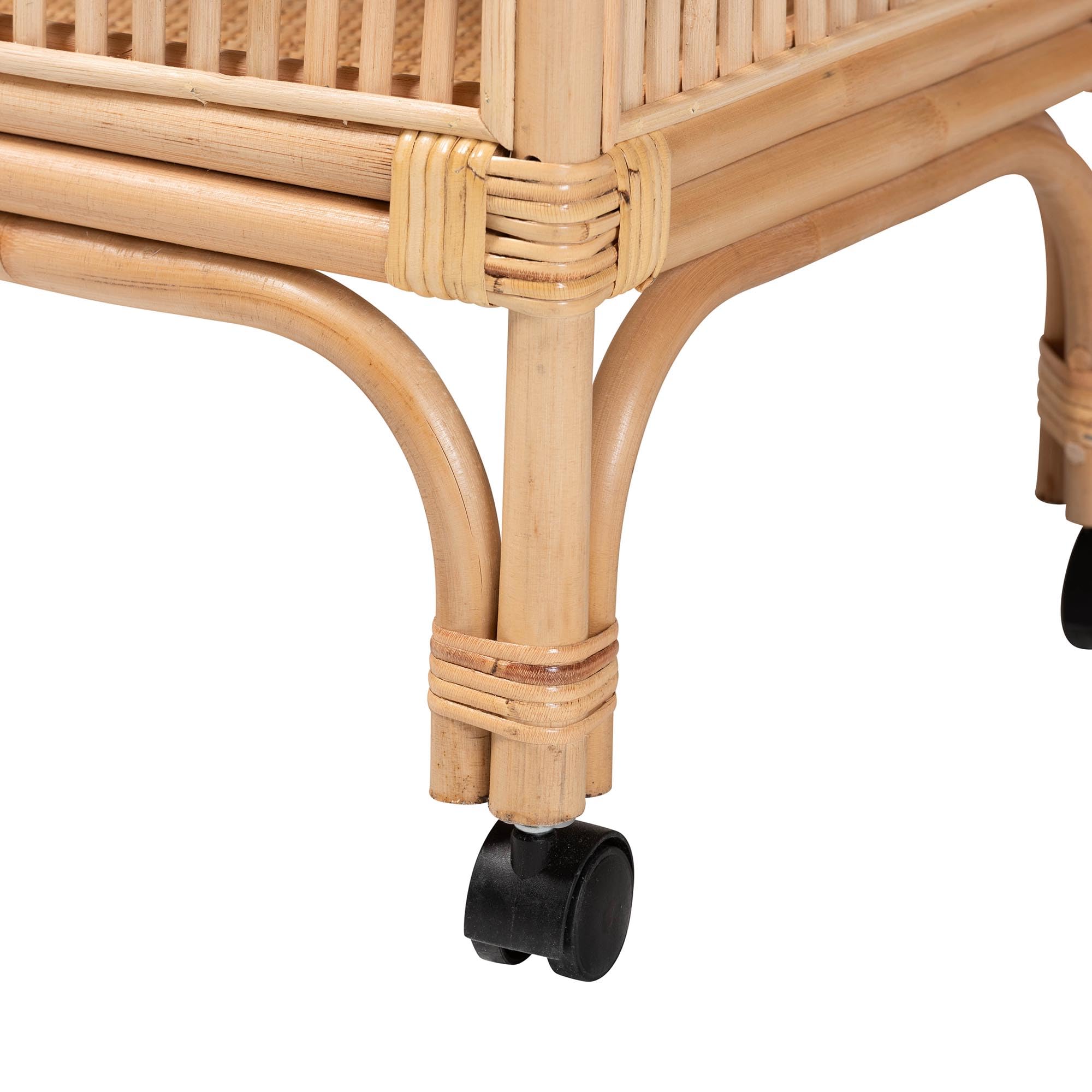 Modern Bohemian Natural Rattan 2-Tier Wine Cart