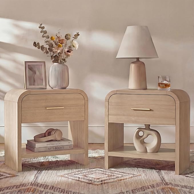 Night Stand Set of 2 with Drawer and Storage Shelf
