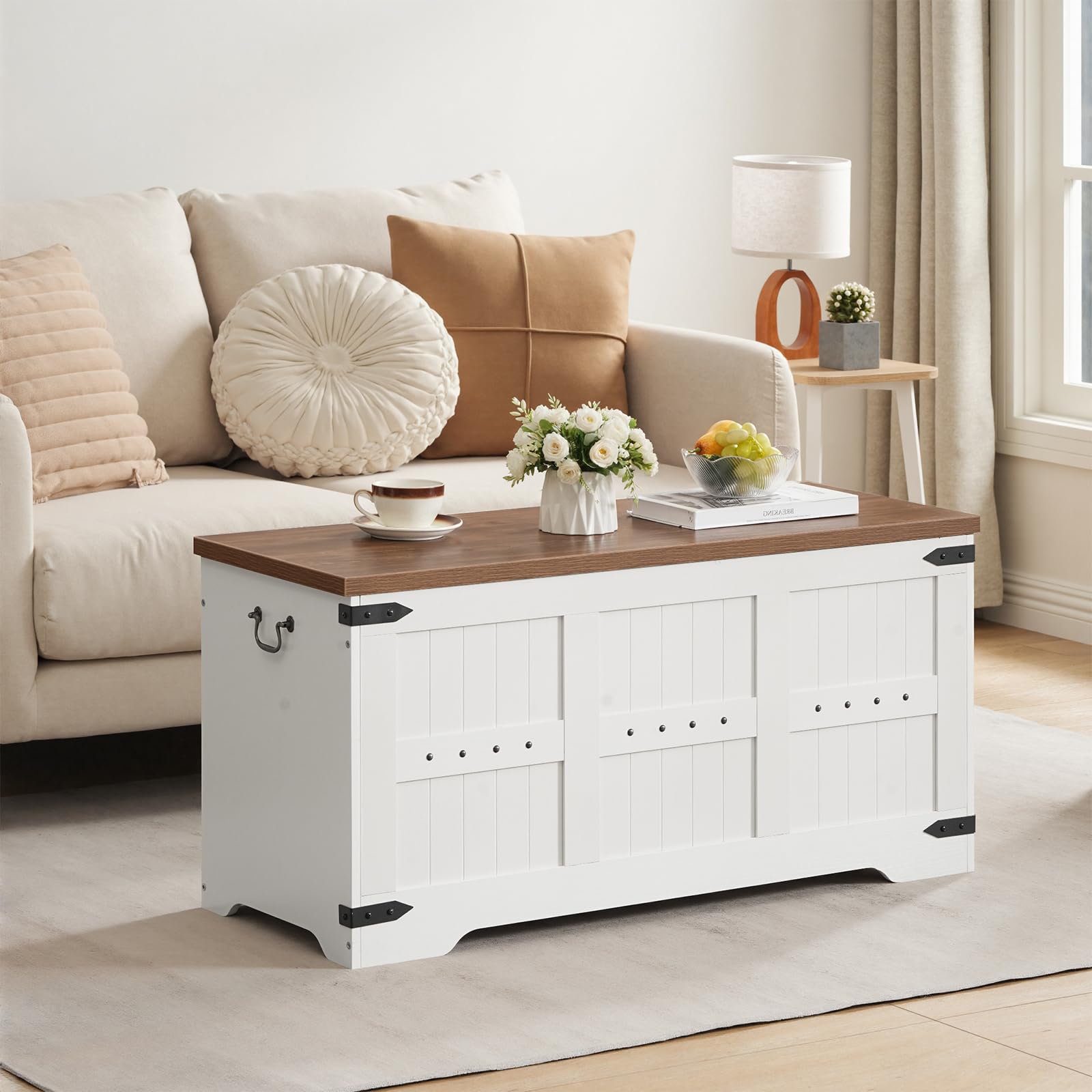 Farmhouse Storage Bench with Safety Hinges