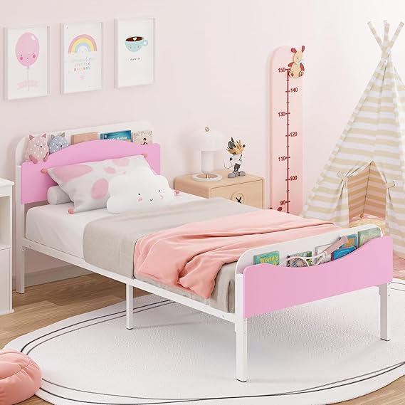 Twin Bed Frame with Wooden Headboard and Footboard
