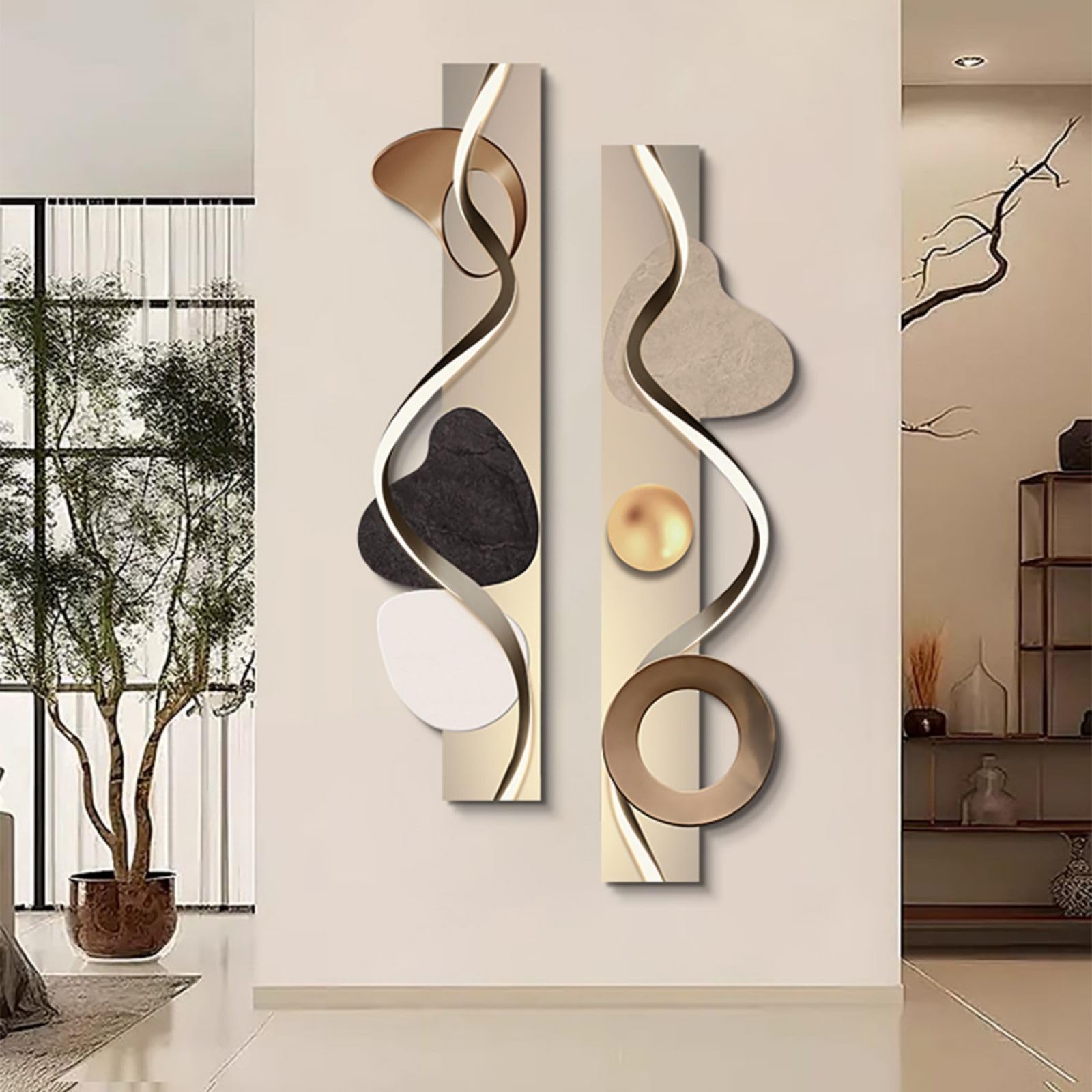 Modern Abstract Wall Art with LED Backlighting – Geometric Dual-Panel Wall Sculpture