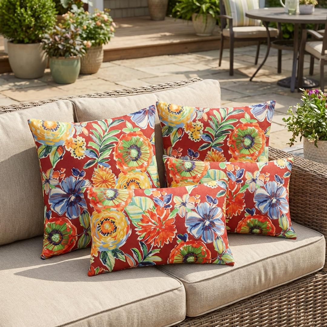 Outdoor Throw Pillows Set of 4 - Colsen Berry Floral