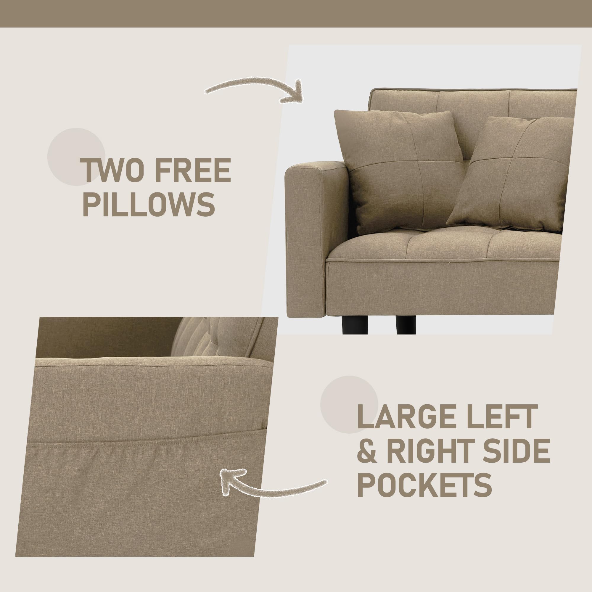 Convertible Futon Sofa Bed with Adjustable Back