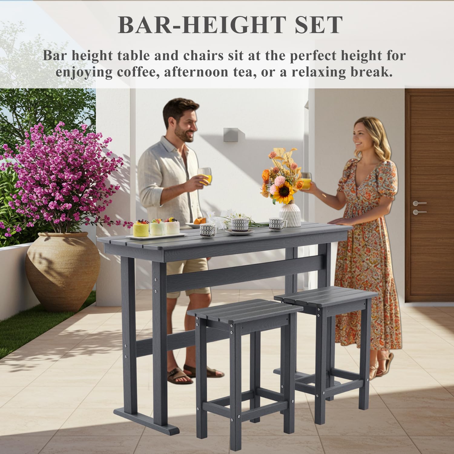 3 Piece HDPE Outdoor Bar Set with Stools