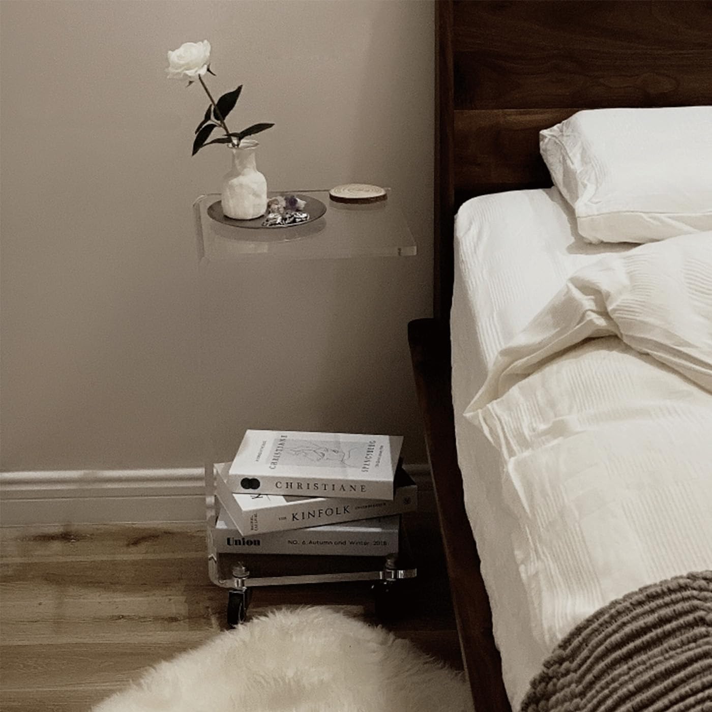 Acrylic Clear C-Shaped Rolling End Table 26"H