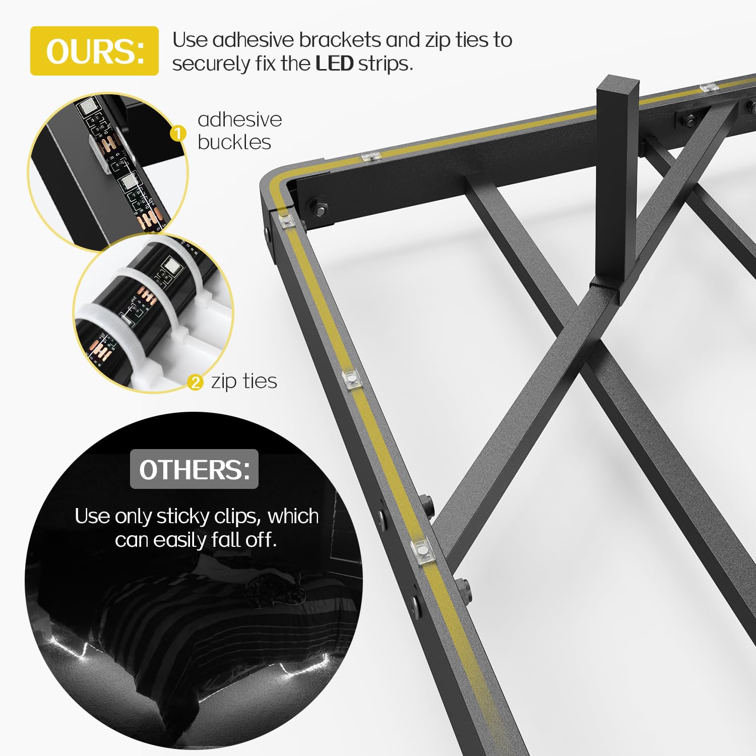 Queen Size Floating Bed Frame with USB Charging Station and LED Lights