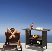 Outdoor Bar Counter Table with Storage Shelves and Wine Racks