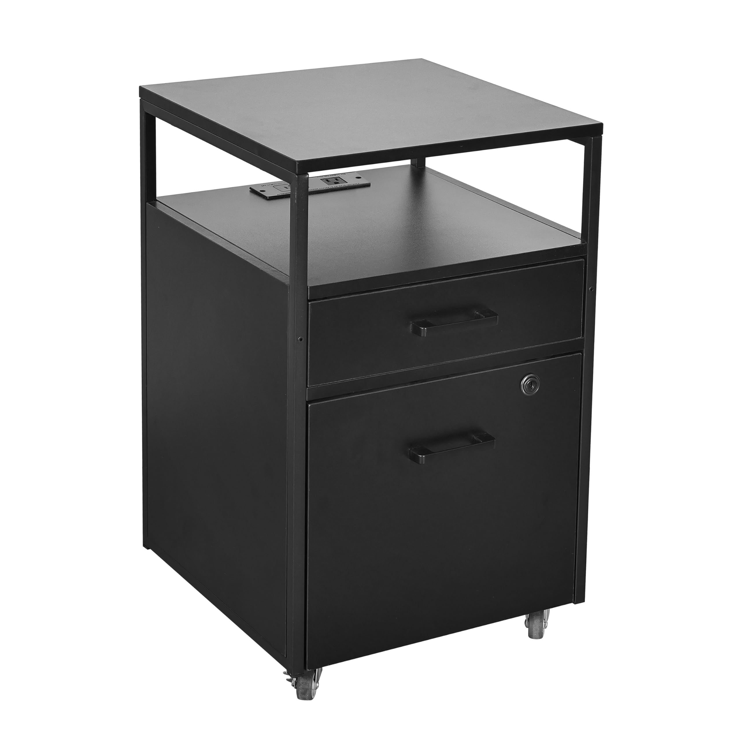 2-Drawer Rolling File Cabinet with Lock and USB Charging Ports