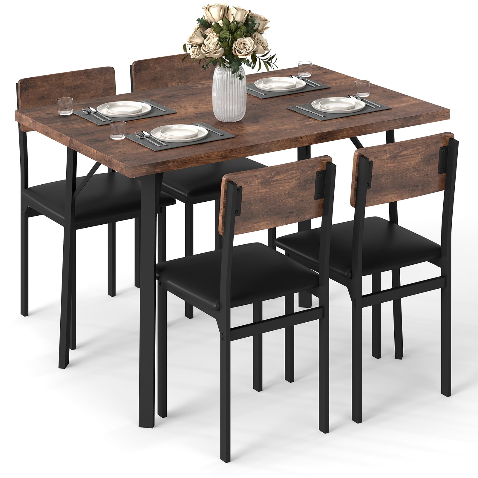 5-Piece Dining Table Set with Padded Chairs