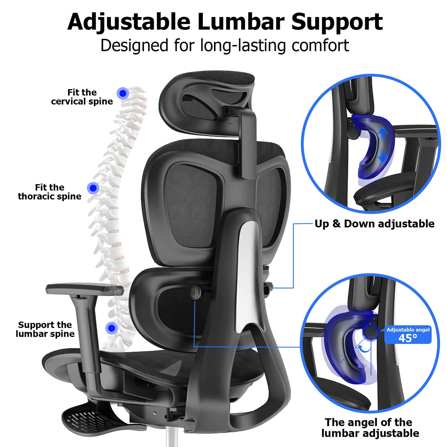 Ergonomic Office Chair Big and Tall with Adjustable Lumbar Support