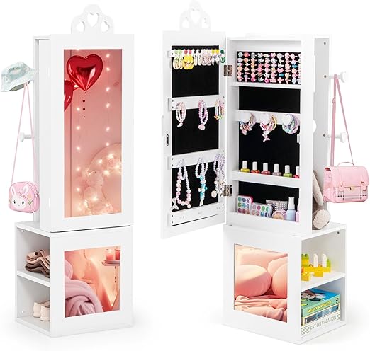 Kids Jewelry Cabinet Armoire with Full Length Mirror