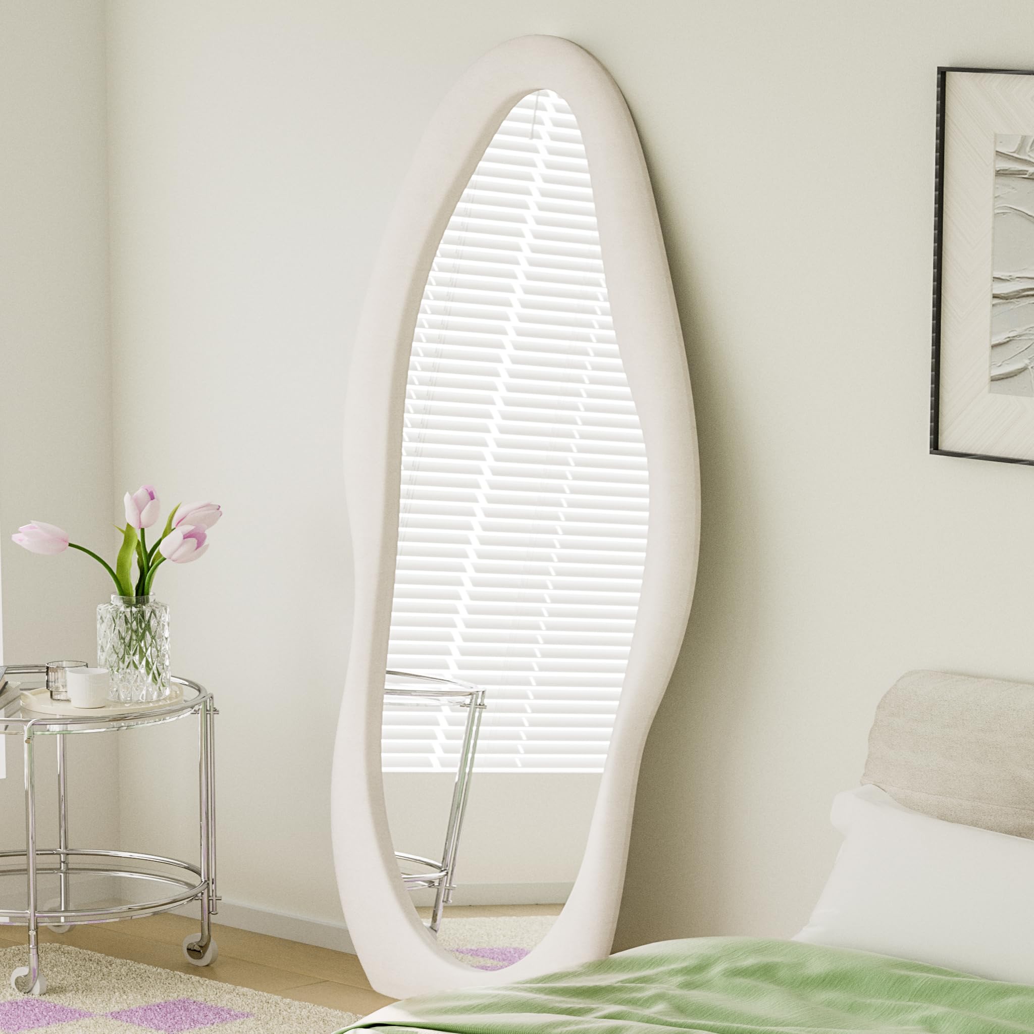 Wavy Full Length Mirror with Flannel Frame