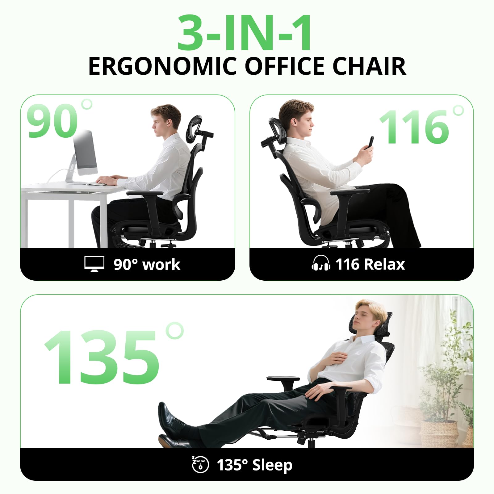 Ergonomic Mesh Office Chair with Footrest