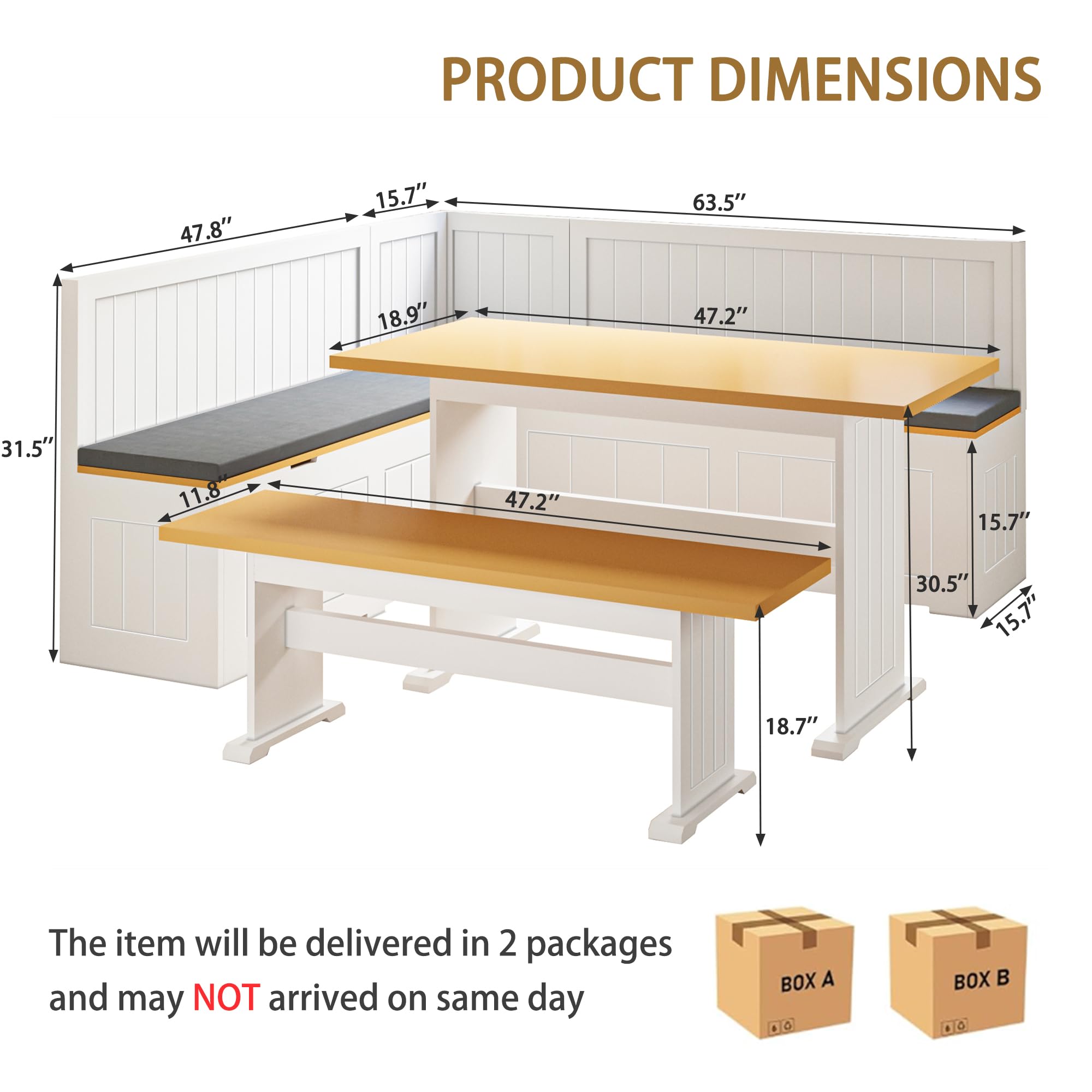 L-Shaped Corner Breakfast Nook Dining Set with Storage