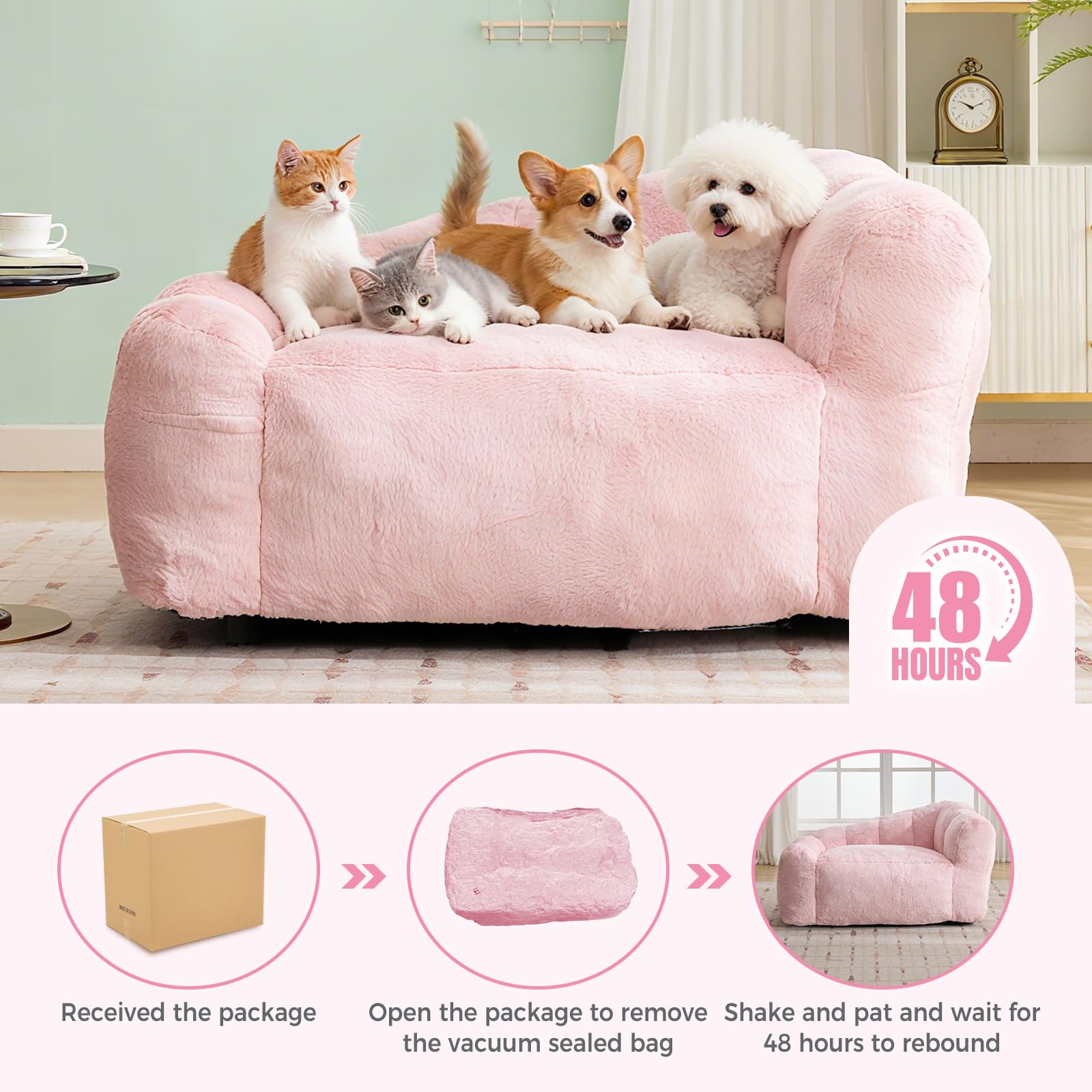 Dog Sofa Couch Pink Memory Foam