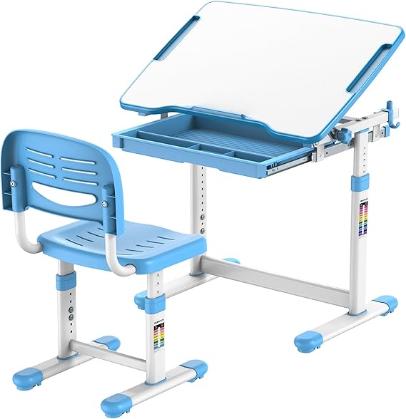 Kids Desk and Chair Set - Height Adjustable with Storage Drawer