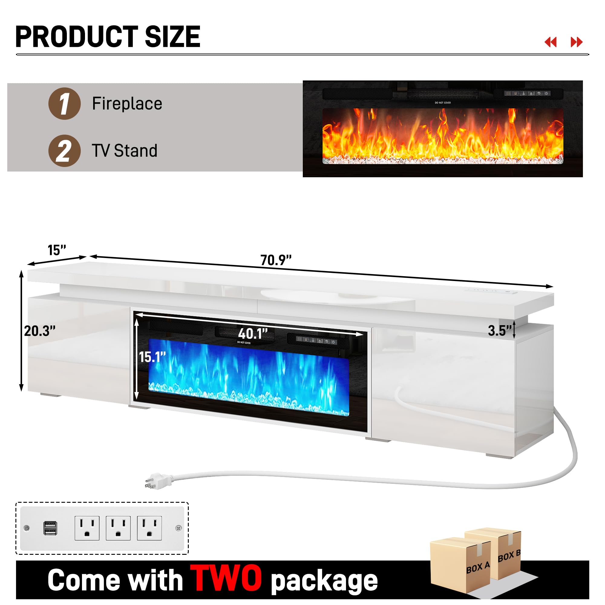 71" LED TV Stand with 40" Electric Fireplace
