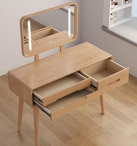 Wooden Vanity Table with Lighted Mirror and 3 Drawers