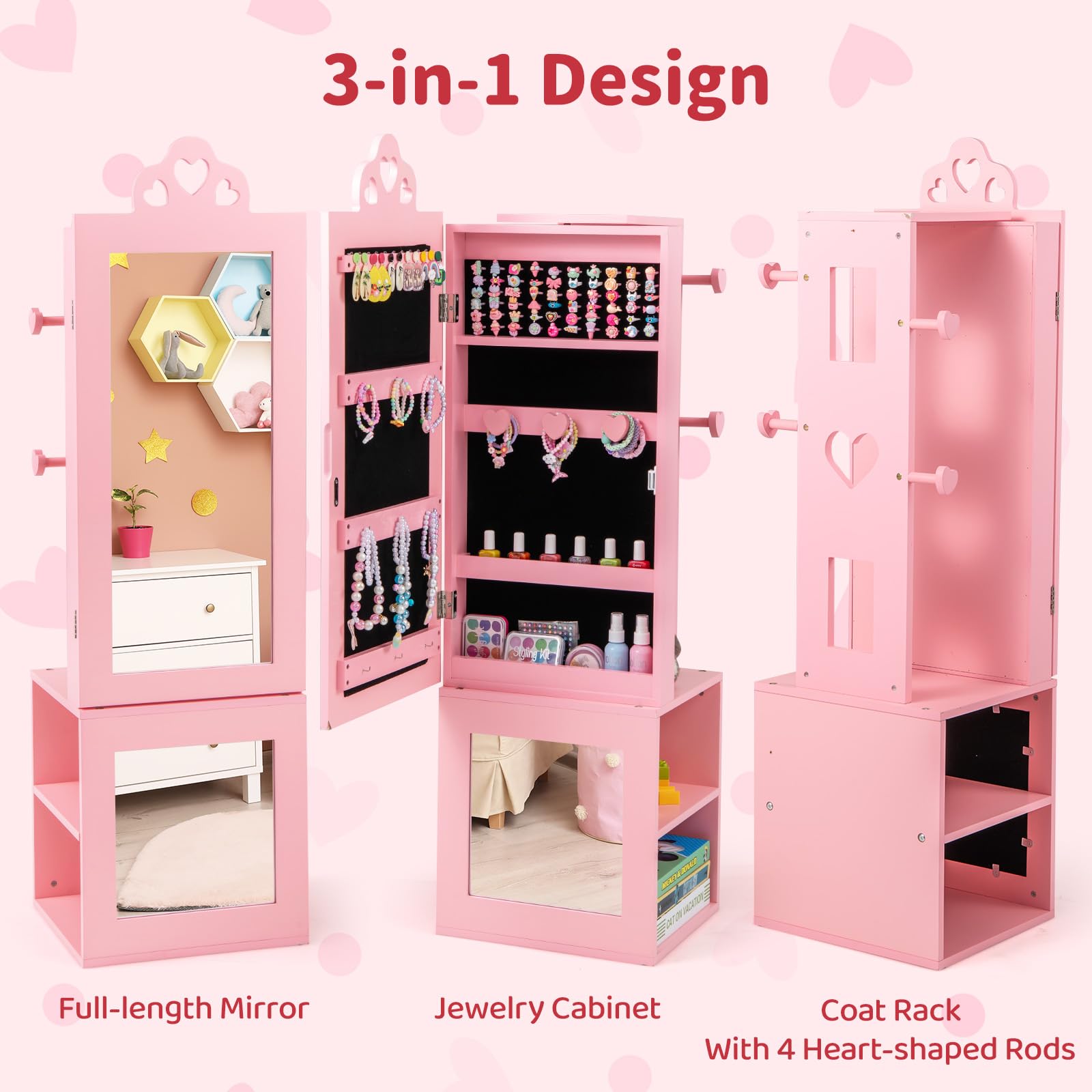 Kids Jewelry Cabinet Armoire with Full Length Mirror