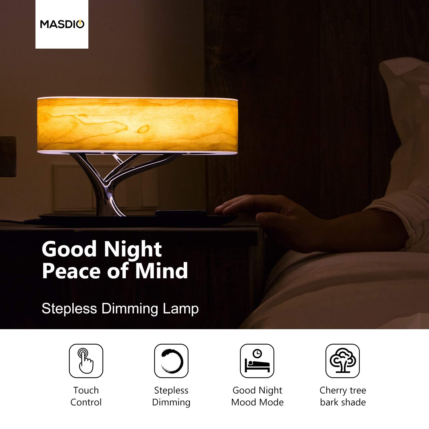 Bedside Lamp with Bluetooth Speaker and Wireless Charger