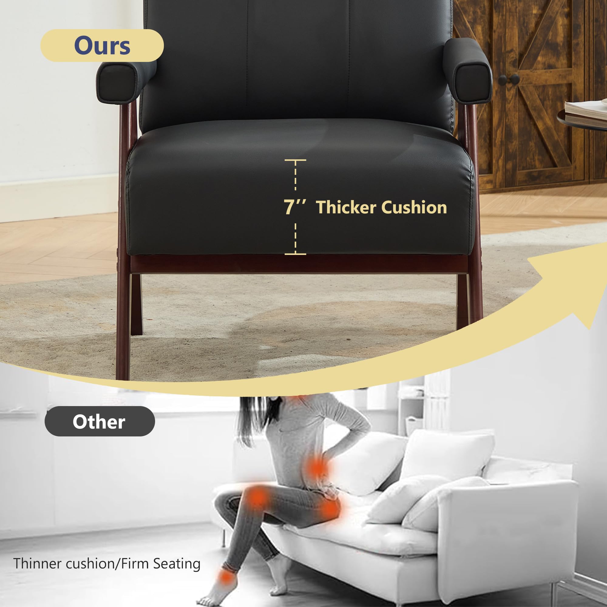 Mid-Century Modern Black Leather Accent Chair