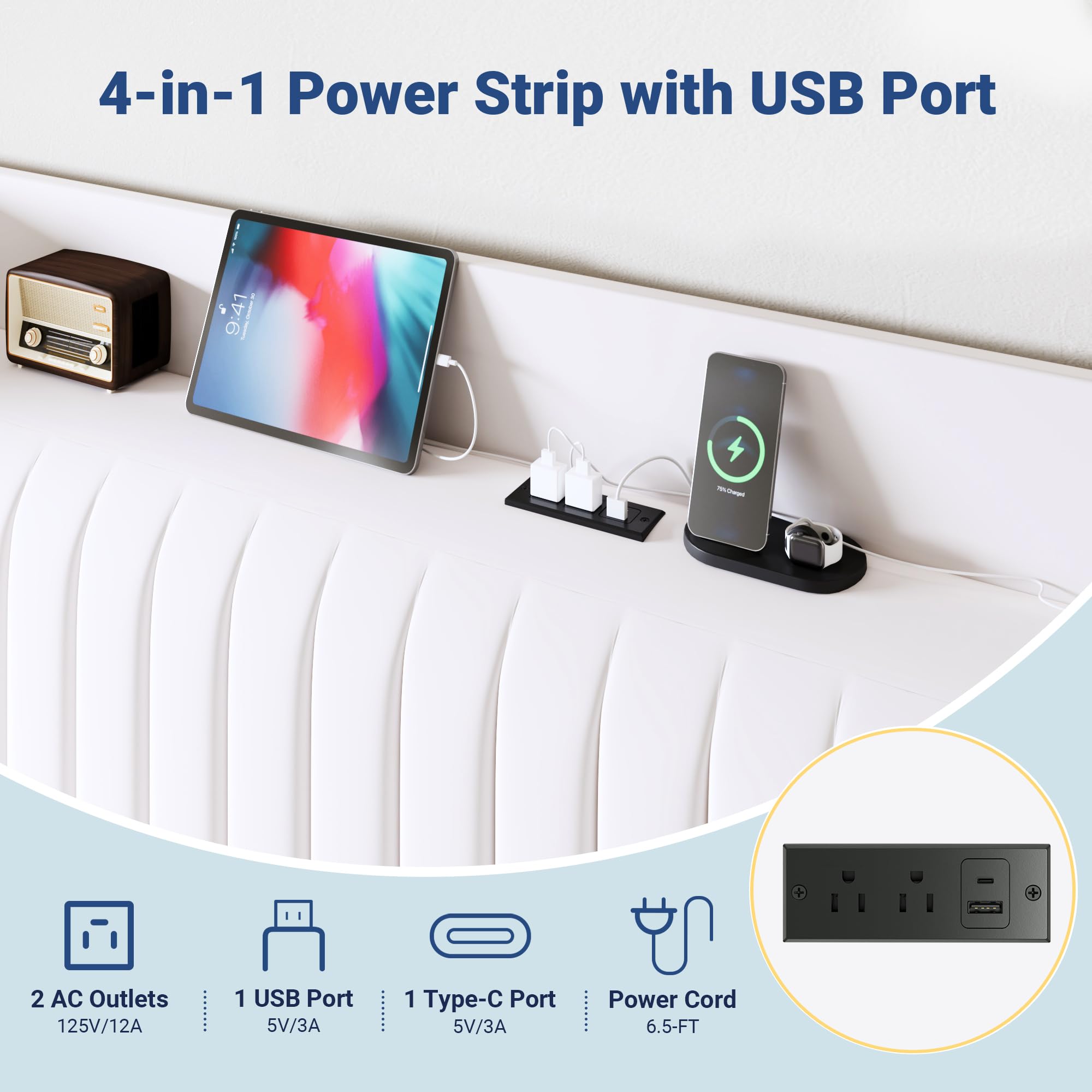 Full Size Platform Bed Frame with USB Charging Station