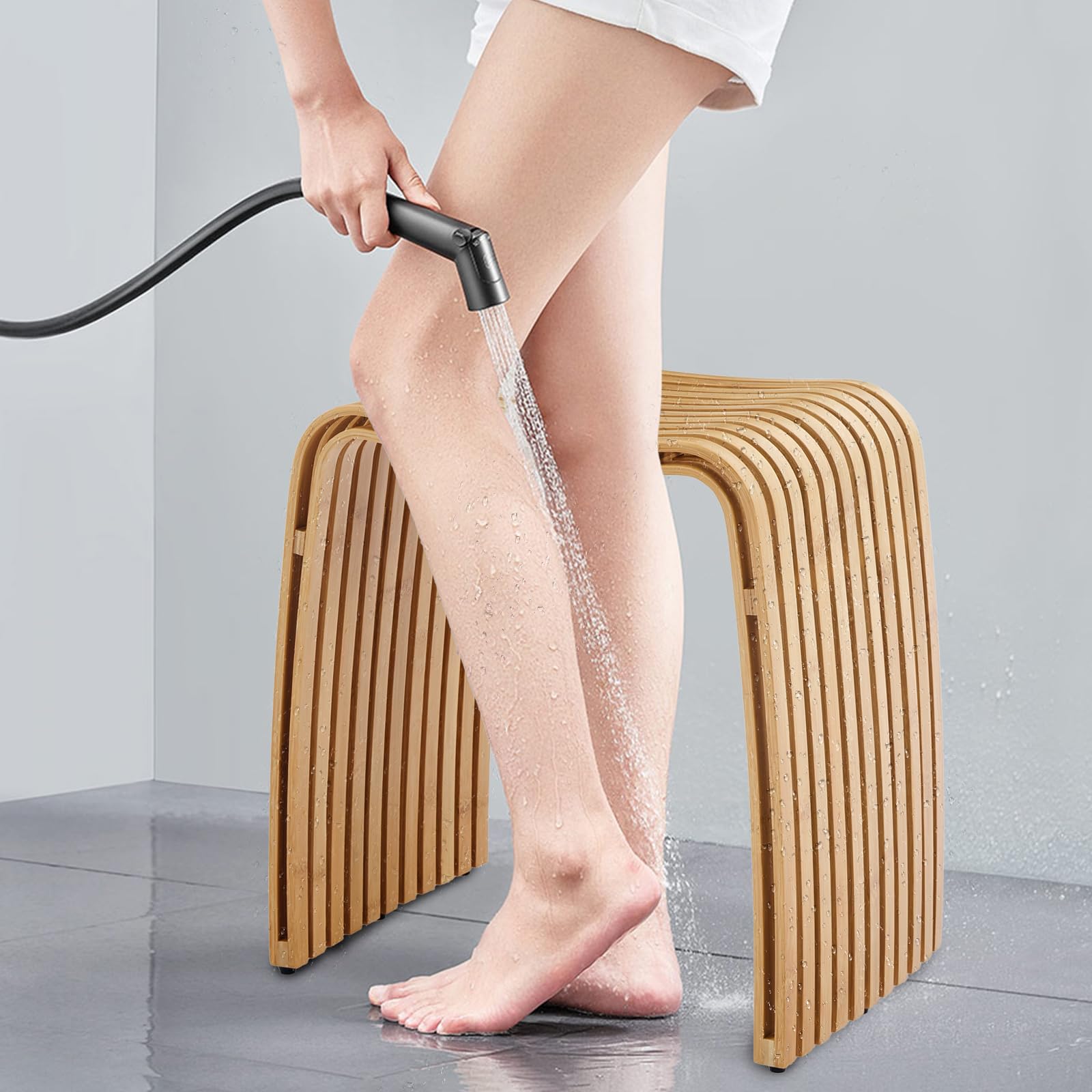 Bamboo Shower Bench Non-Slip Waterproof Bathroom Stool