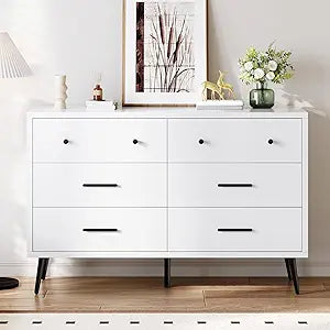 White 7 Drawer Dresser 47 Inch Wide Double Chest of Drawers