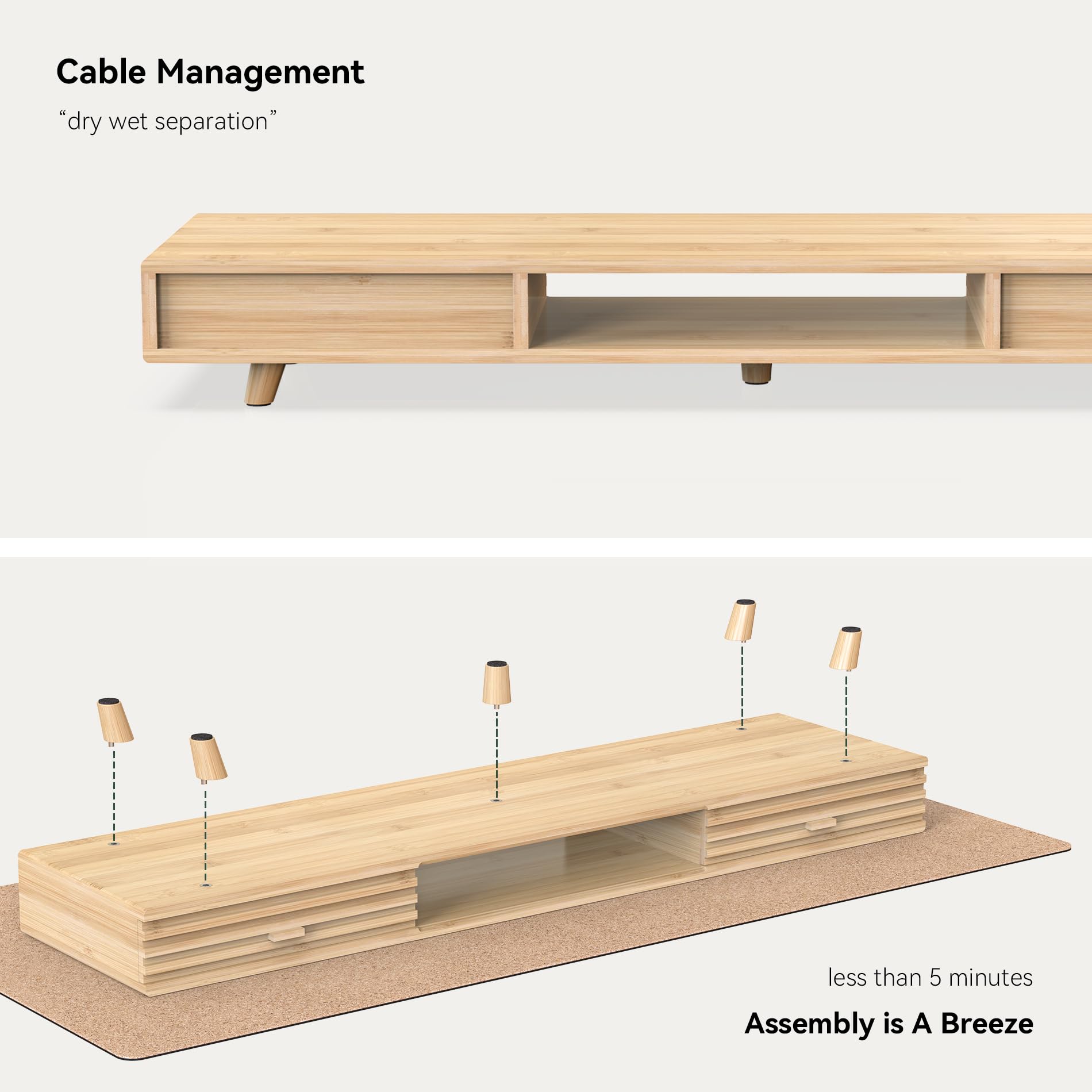 Bamboo Monitor Stand with Drawer - 39 Inch Desk Organizer