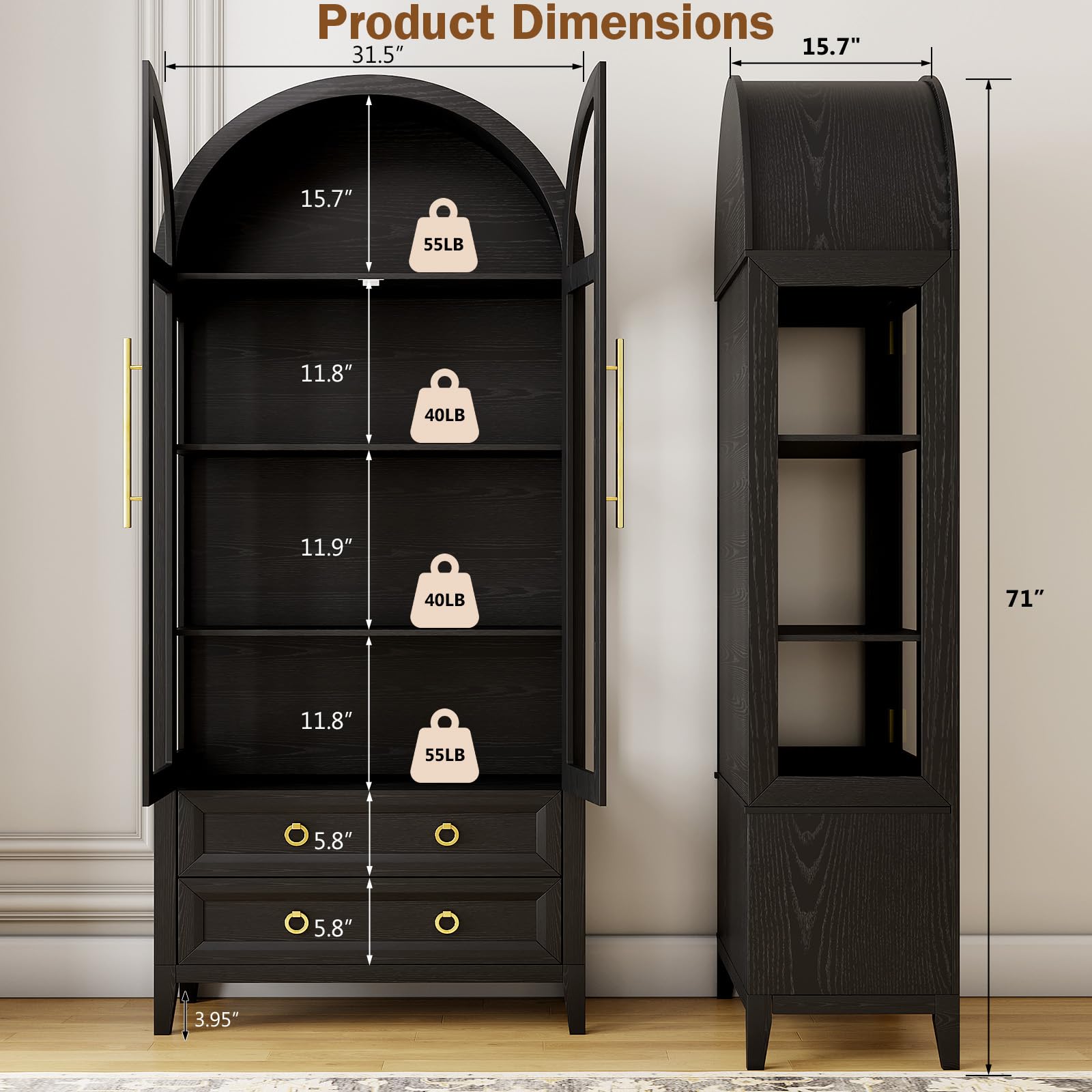 Arched Display Cabinet with LED Lighting