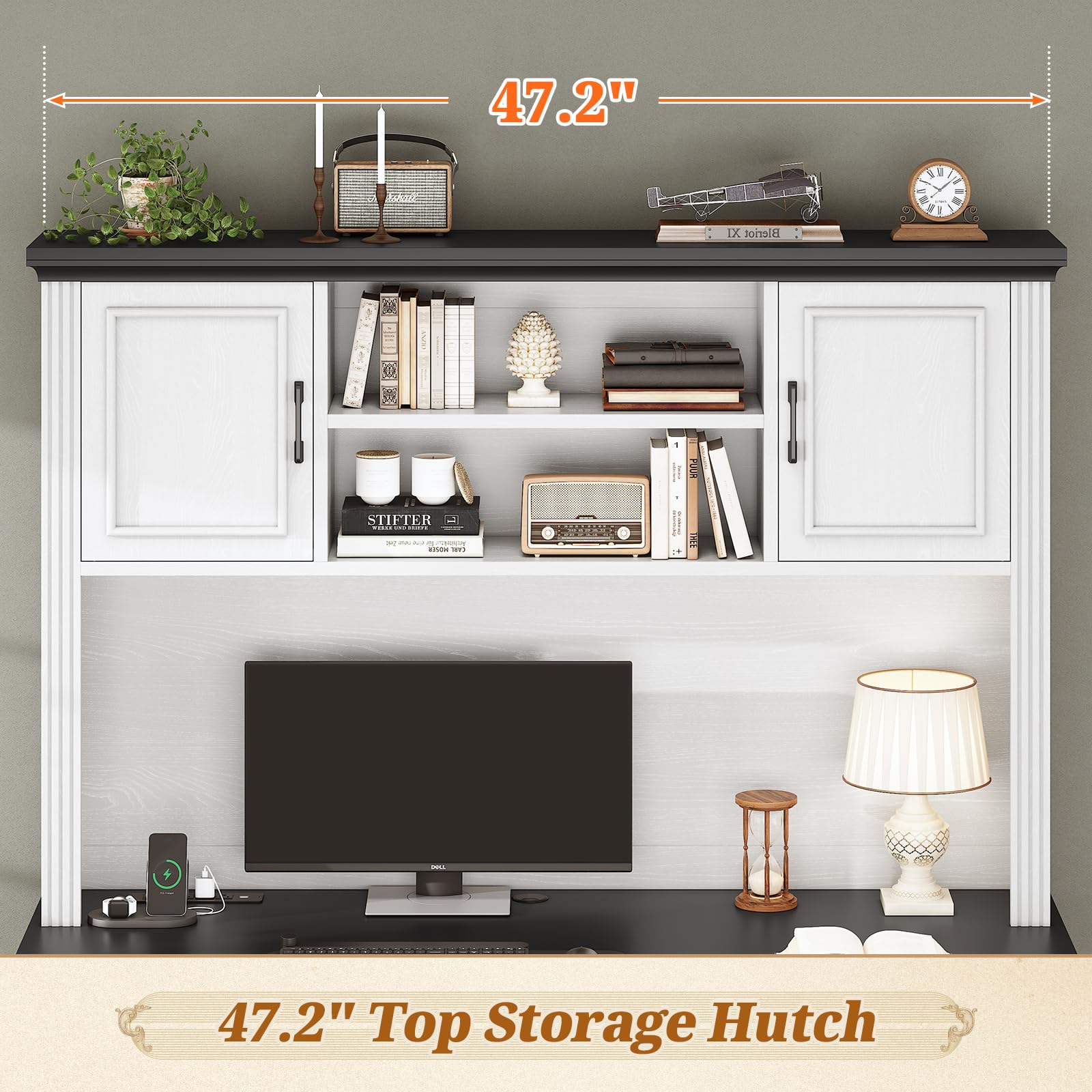 Farmhouse Computer Desk with Hutch and 3 Drawers
