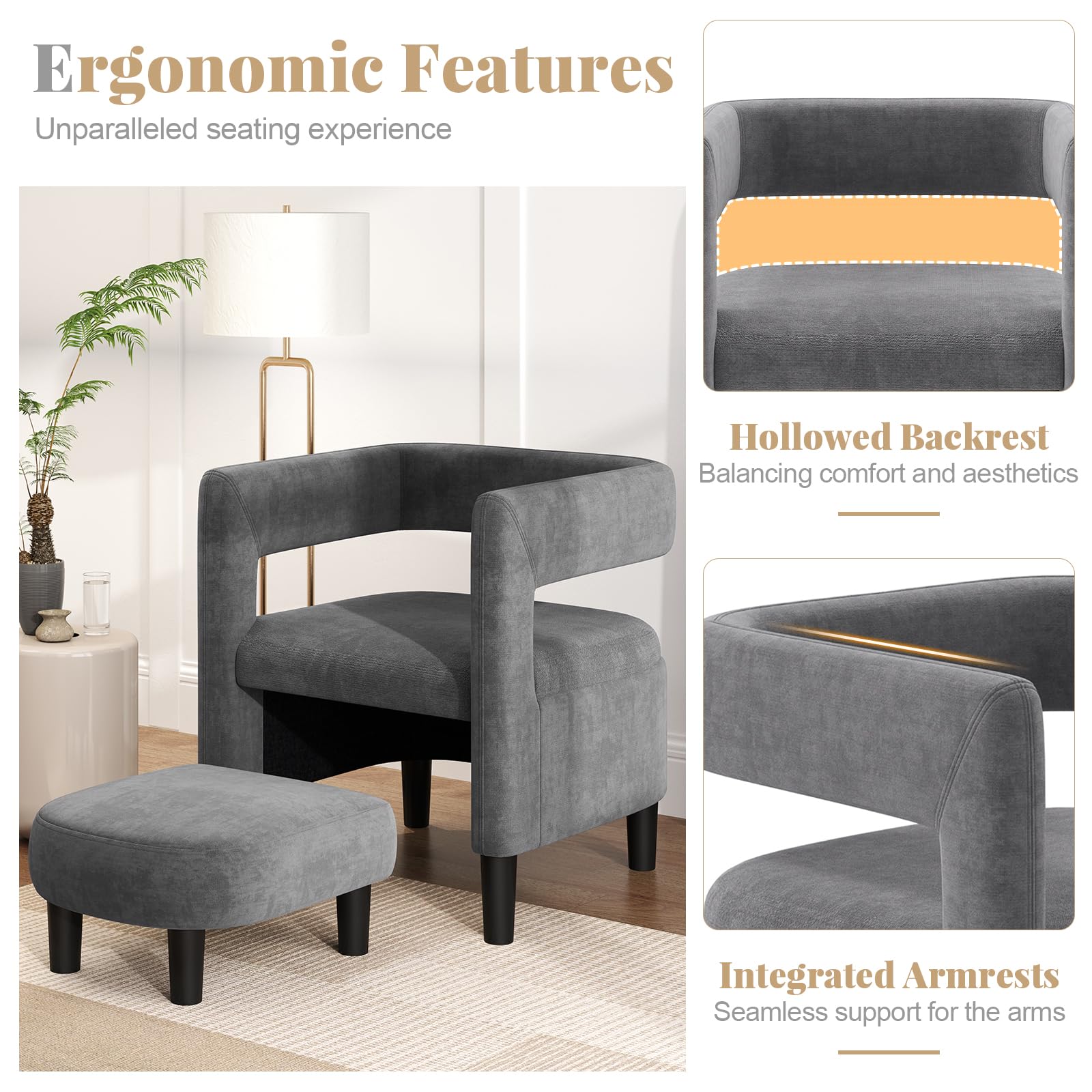 Velvet Accent Chair with Ottoman