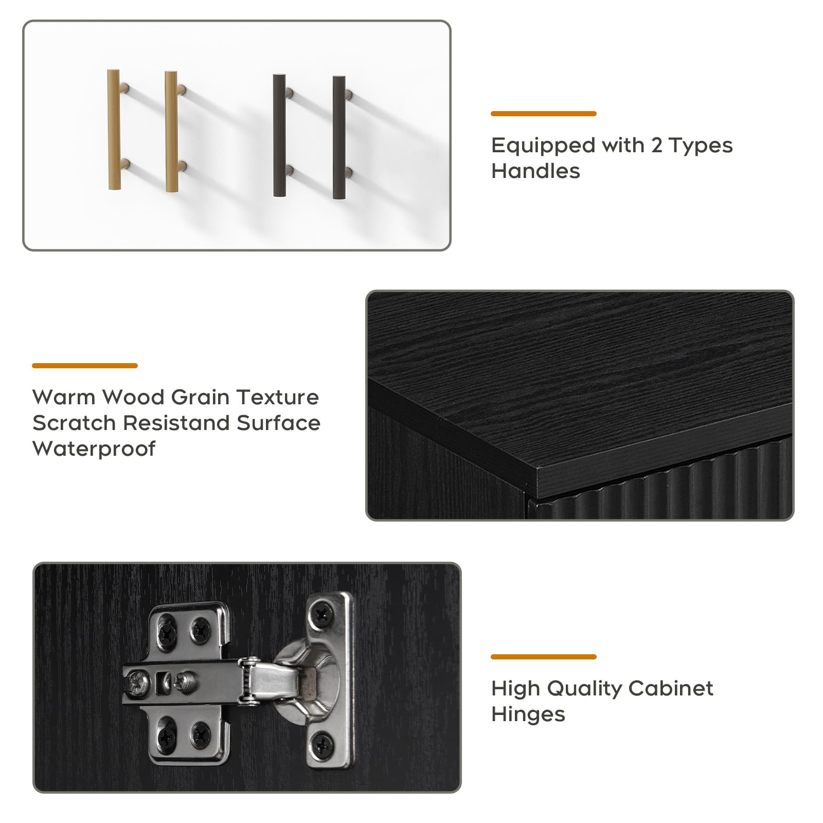 Black Fluted Sideboard Buffet Cabinet with Storage