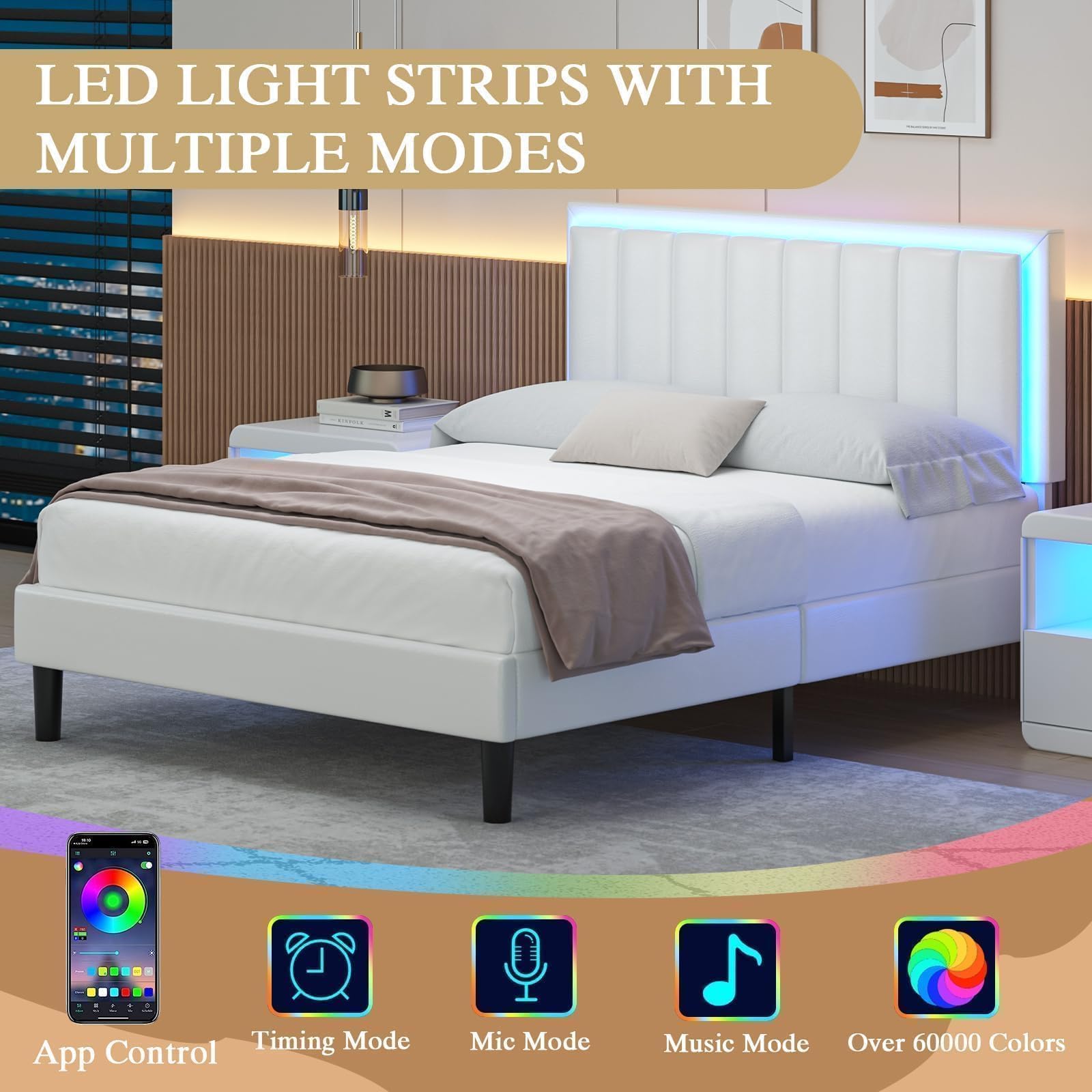 Queen Bed Frame with LED Lights