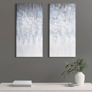 Abstract Canvas Wall Art 2 Piece Set - Winter Glaze Blue White Textured Glitter