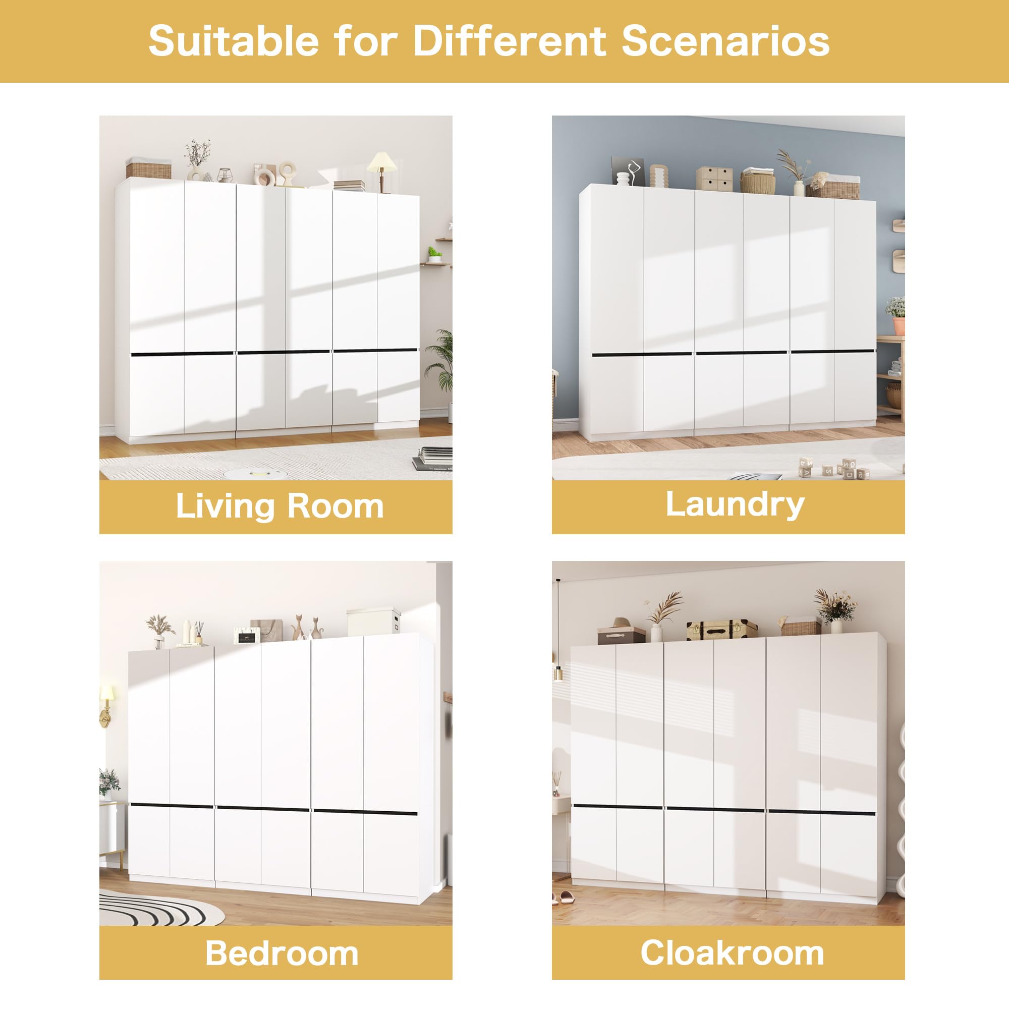 White Armoire Wardrobe Closet 6 Doors Hanging Rod