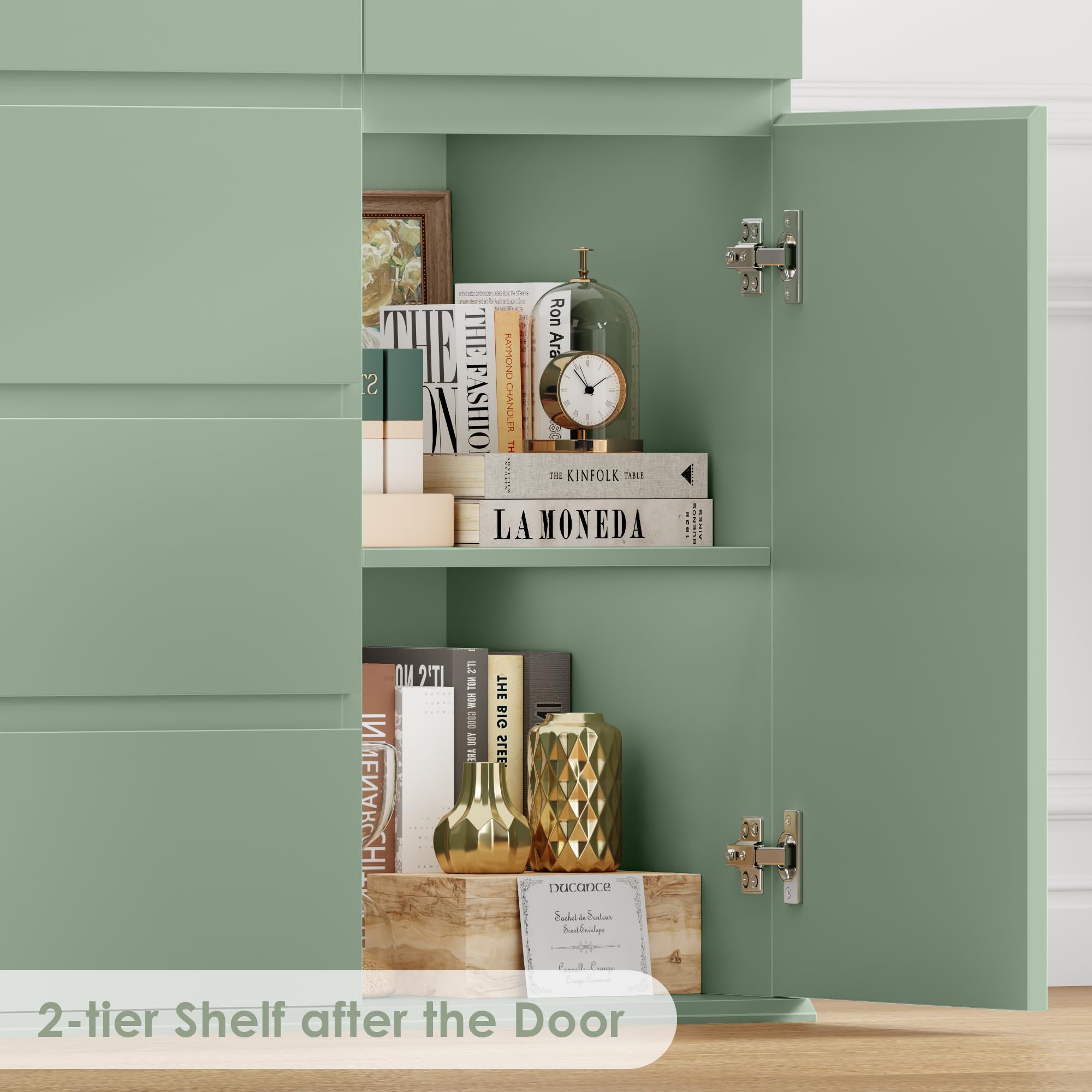 Green Dresser with Door and Deep Drawers