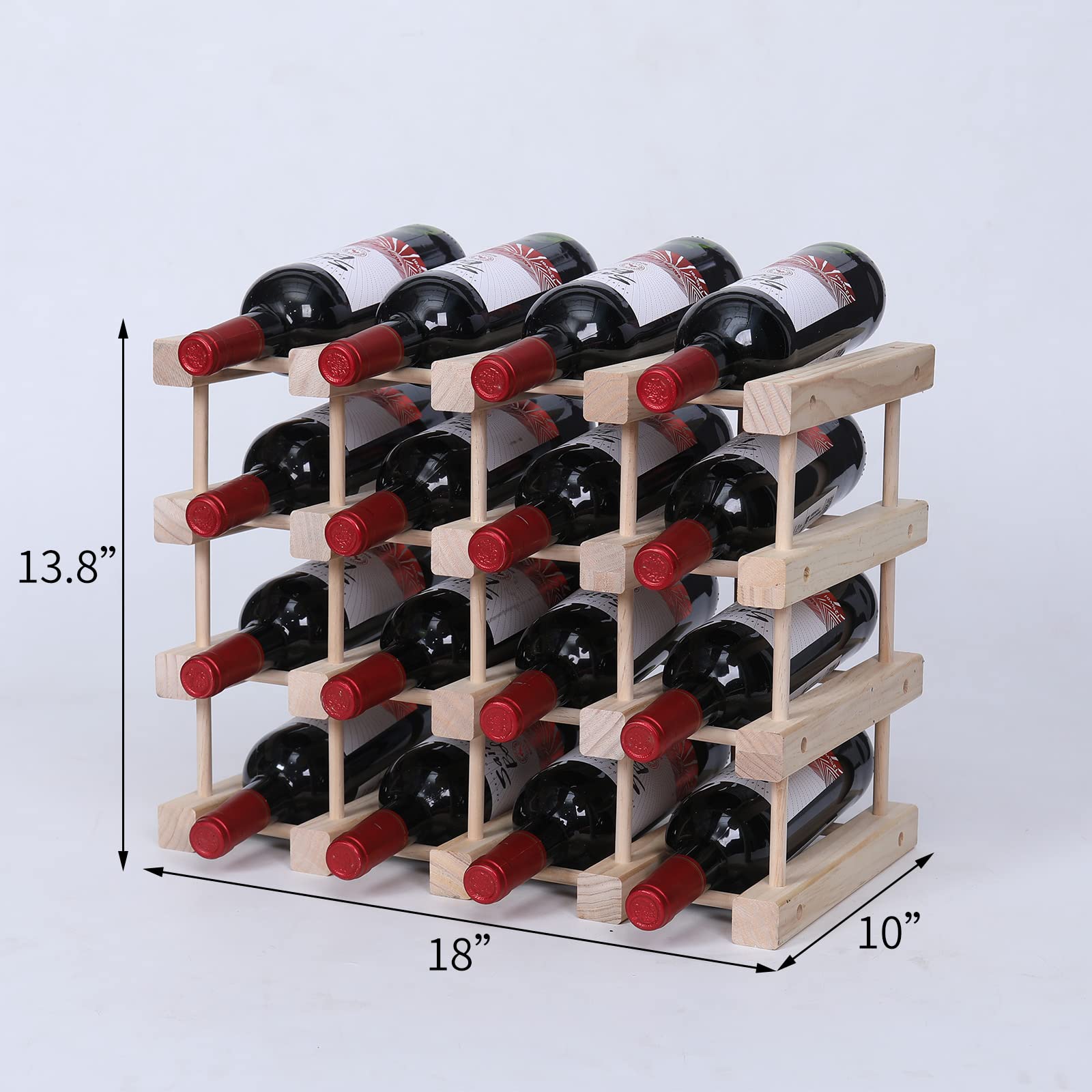 16-Bottle Pine Wood Wine Rack
