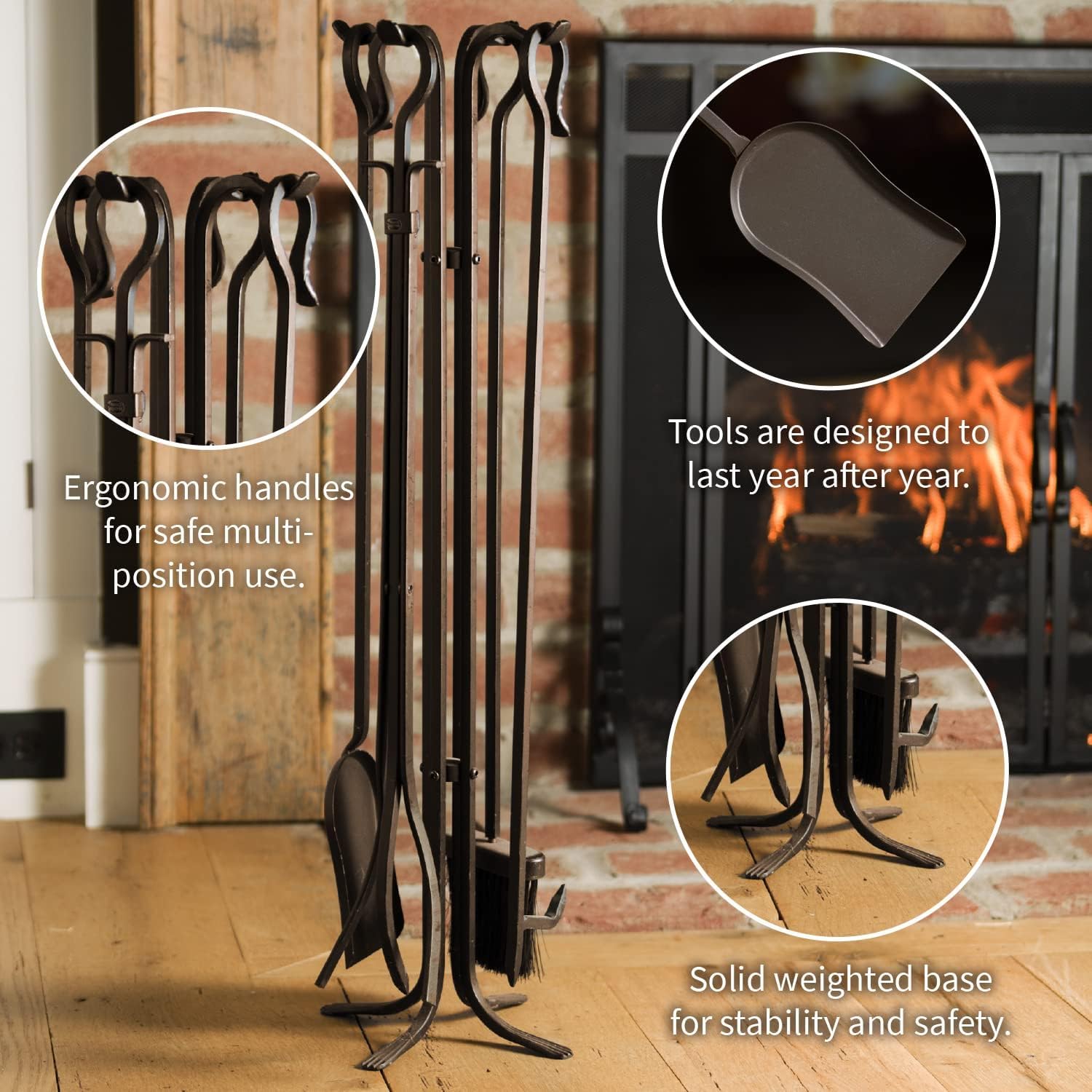 5-Piece Hand Forged Iron Fireplace Tool Set