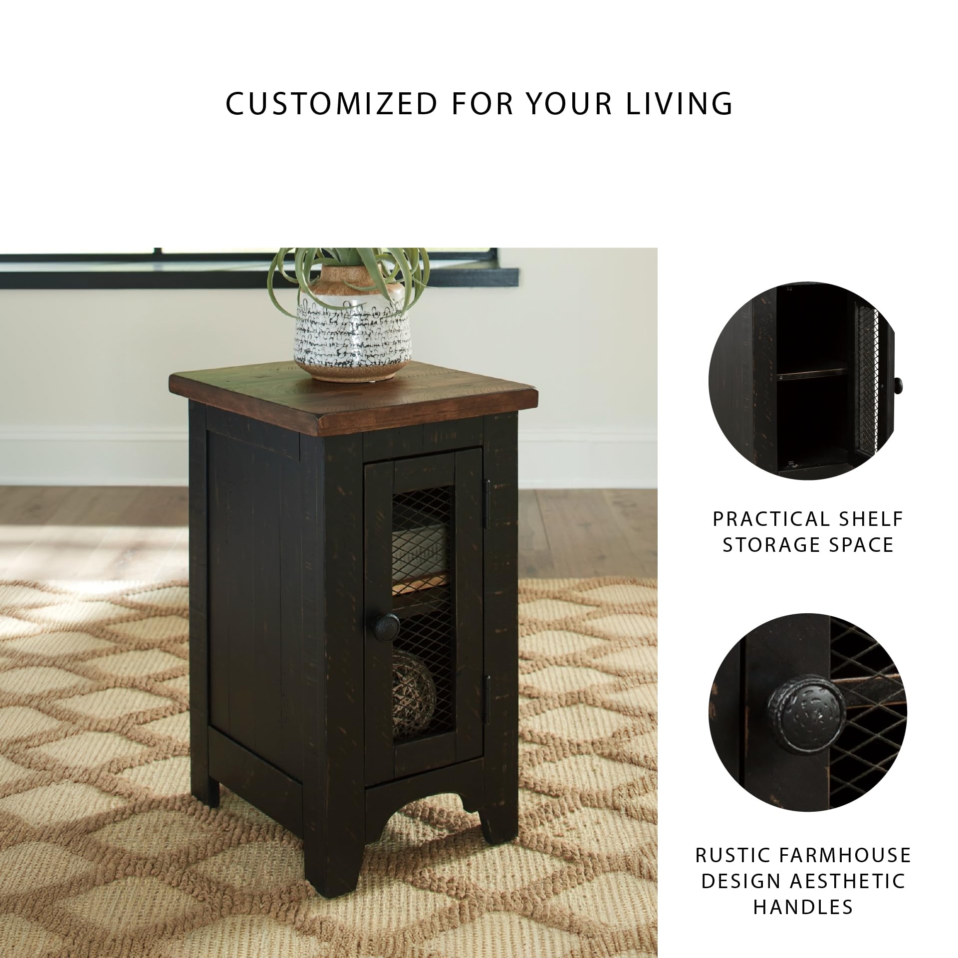 Valebeck Chair Side End Table with Cabinet Door