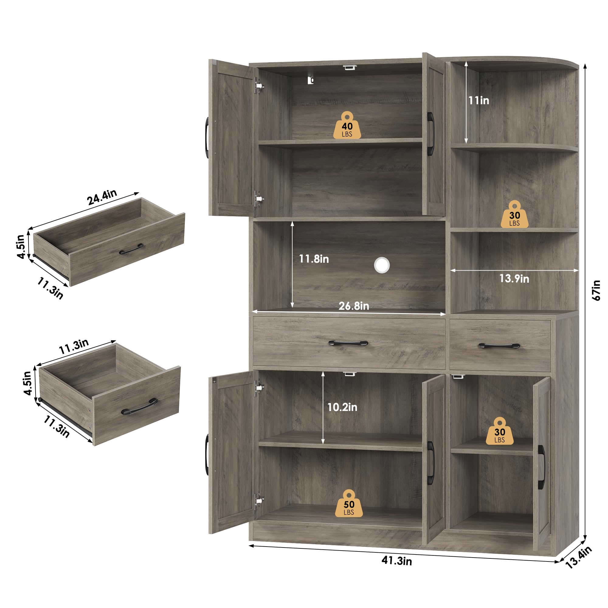 67" Kitchen Pantry Cabinet with Microwave Stand