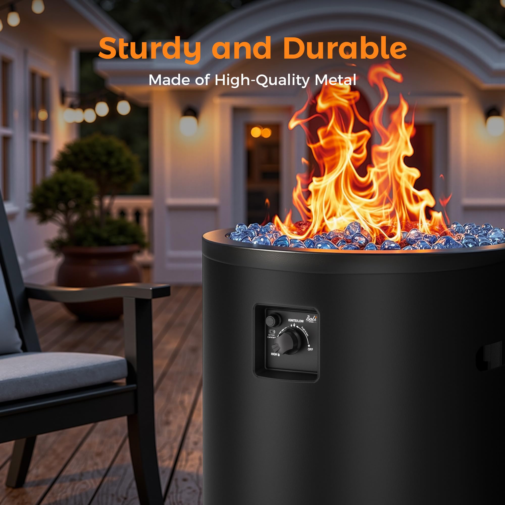 50,000 BTU Propane Fire Pit - 23 Inch Round Outdoor Fire Pit