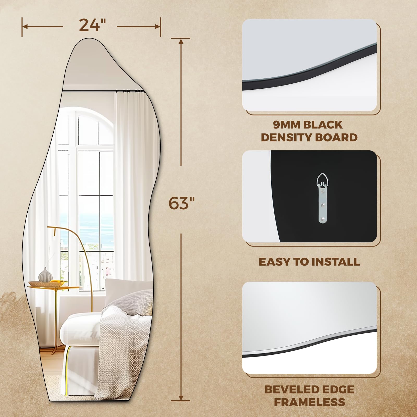 Full Length Irregular Wave Mirror 63x24