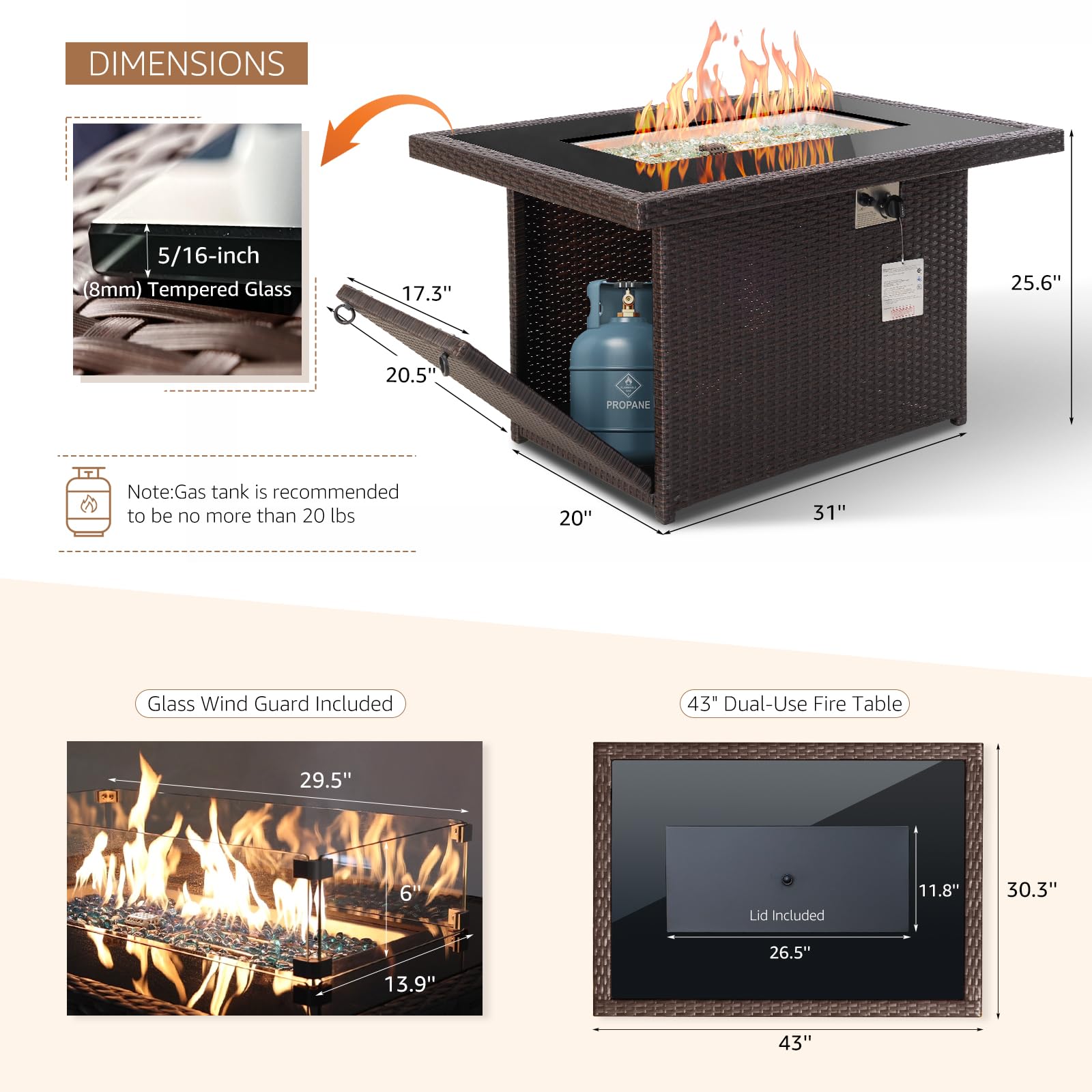 Rectangular Outdoor Fire Pit Table