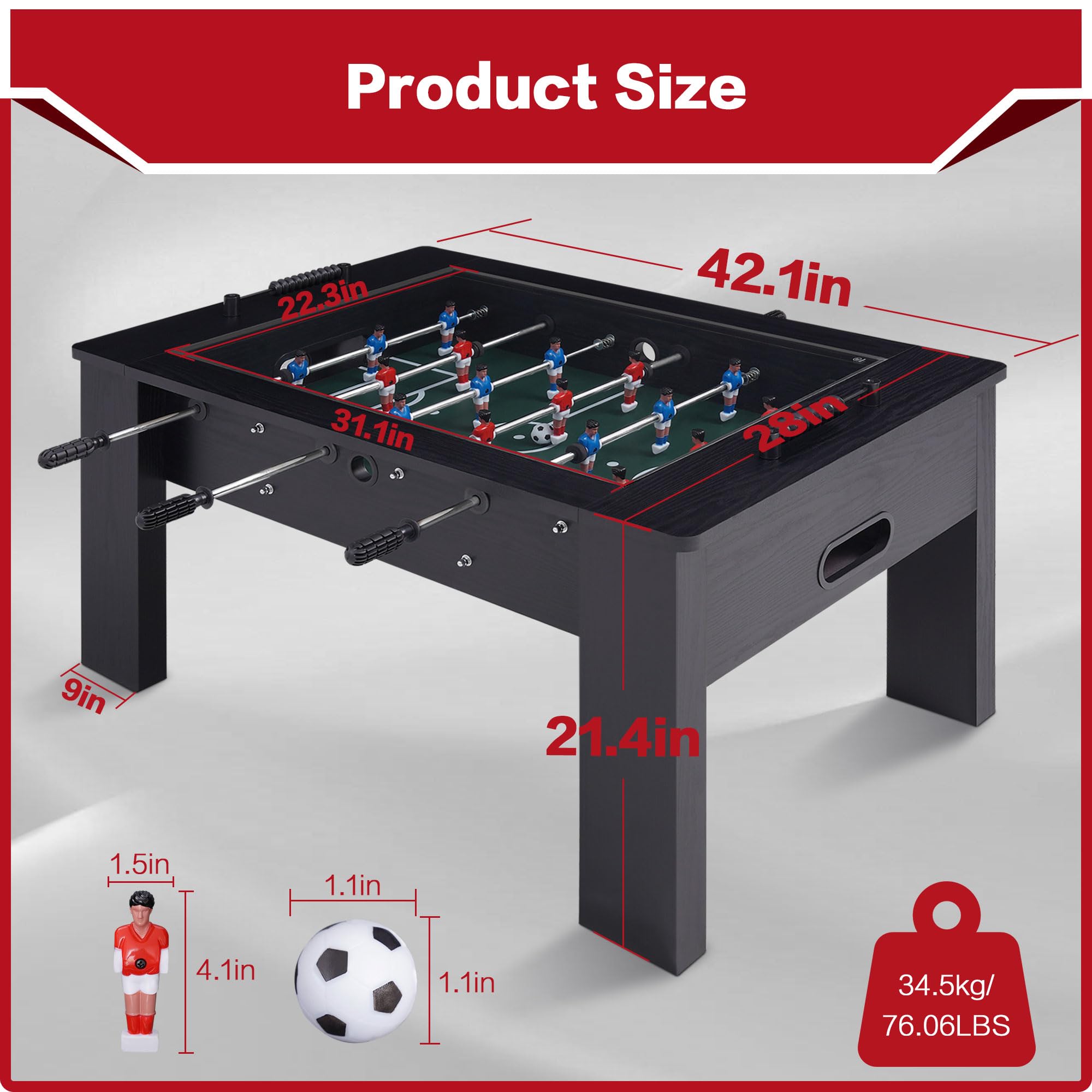 42" Foosball Coffee Table with Tempered Glass