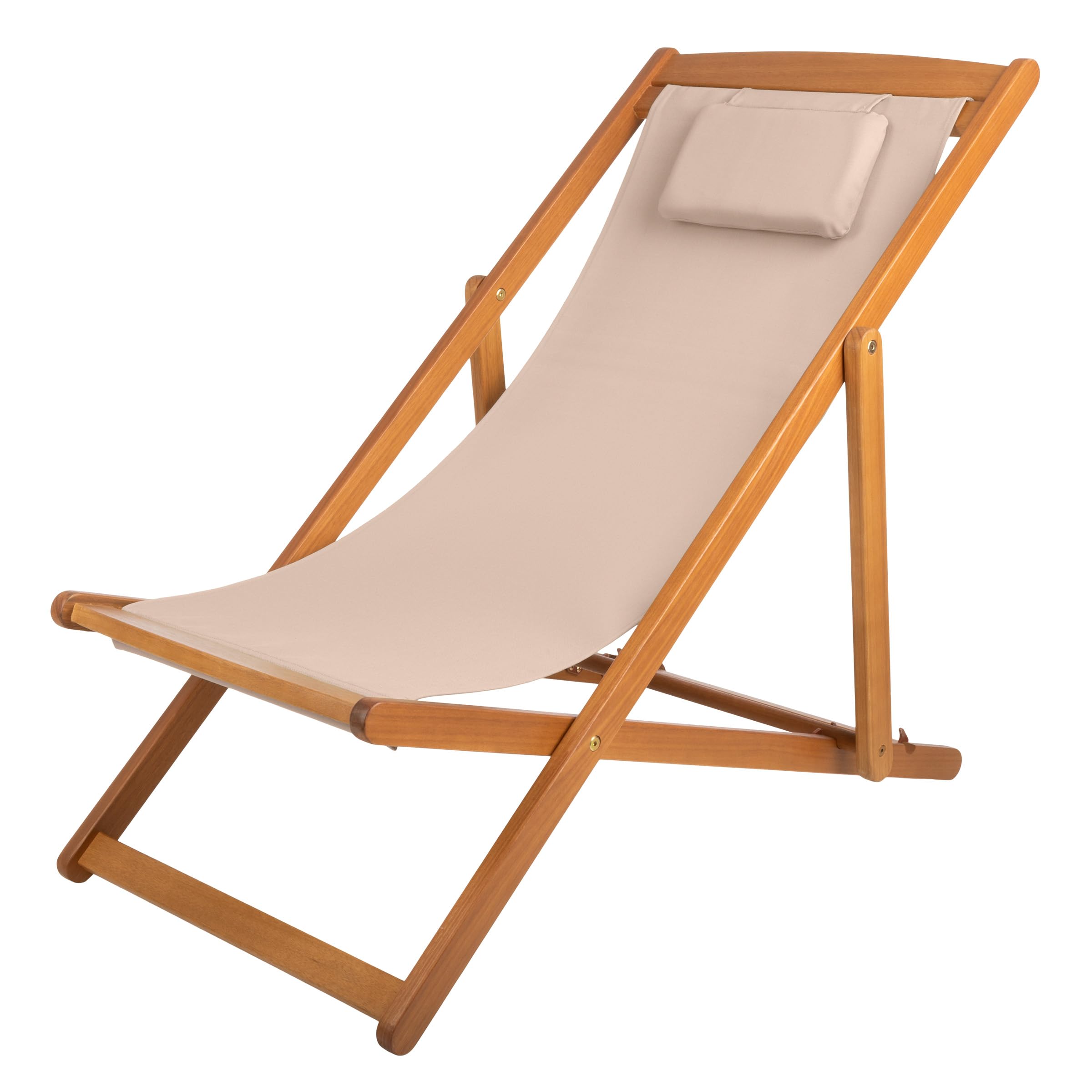 Adjustable Reclining Beach Lounge Chair - Portable Folding Wood Sling Chair